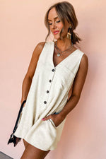 Load image into Gallery viewer, Beige Sleeveless V Neck Buttoned Front Chest Pocket Romper - Fashion Queen -  3
