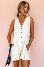 Load image into Gallery viewer, Beige Sleeveless V Neck Buttoned Front Chest Pocket Romper - Fashion Queen -  4
