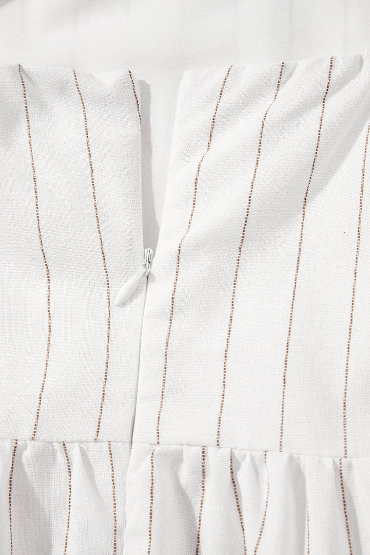 Beige Stripe Spaghetti Strap Pocketed High Waist Maxi Dress - Fashion Queen -  18