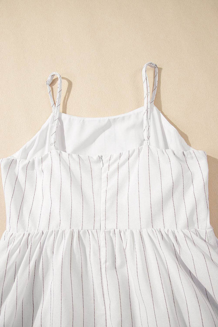 Beige Stripe Spaghetti Strap Pocketed High Waist Maxi Dress - Fashion Queen -  19