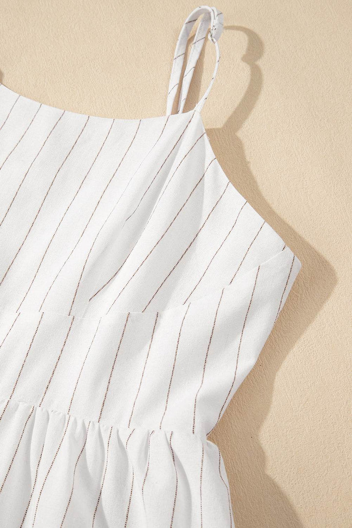 Beige Stripe Spaghetti Strap Pocketed High Waist Maxi Dress - Fashion Queen -  21