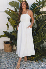 Load image into Gallery viewer, Beige Stripe Spaghetti Strap Pocketed High Waist Maxi Dress - Fashion Queen -  7
