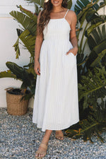 Load image into Gallery viewer, Beige Stripe Spaghetti Strap Pocketed High Waist Maxi Dress - Fashion Queen -  8
