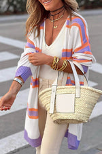 Load image into Gallery viewer, Beige Striped Long Sleeve Ribbed Trim Button Cardigan - Fashion Queen -  1
