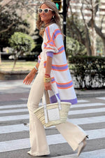 Load image into Gallery viewer, Beige Striped Long Sleeve Ribbed Trim Button Cardigan - Fashion Queen -  2
