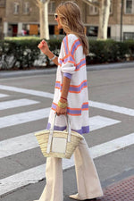 Load image into Gallery viewer, Beige Striped Long Sleeve Ribbed Trim Button Cardigan - Fashion Queen -  4
