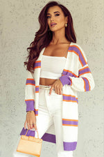 Load image into Gallery viewer, Beige Striped Long Sleeve Ribbed Trim Button Cardigan - Fashion Queen -  6
