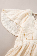 Load image into Gallery viewer, Beige Textured Deep V Neck Cutout Back Mini Dress - Fashion Queen -  6
