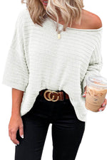 Load image into Gallery viewer, Beige Textured Knit Drop Shoulder Short Sleeve Sweater - Fashion Queen -  10
