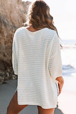 Load image into Gallery viewer, Beige Textured Knit Drop Shoulder Short Sleeve Sweater - Fashion Queen -  2
