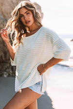 Load image into Gallery viewer, Beige Textured Knit Drop Shoulder Short Sleeve Sweater - Fashion Queen -  3
