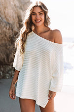Load image into Gallery viewer, Beige Textured Knit Drop Shoulder Short Sleeve Sweater - Fashion Queen -  4
