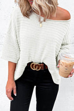 Load image into Gallery viewer, Beige Textured Knit Drop Shoulder Short Sleeve Sweater - Fashion Queen -  6
