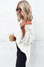 Load image into Gallery viewer, Beige Textured Knit Drop Shoulder Short Sleeve Sweater - Fashion Queen -  7
