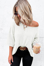 Load image into Gallery viewer, Beige Textured Knit Drop Shoulder Short Sleeve Sweater - Fashion Queen -  8
