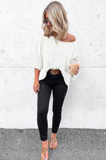 Load image into Gallery viewer, Beige Textured Knit Drop Shoulder Short Sleeve Sweater - Fashion Queen -  9
