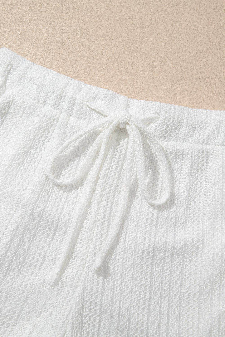 Beige Textured Knit Tank Top and Drawstring Shorts Set - Fashion Queen -  14