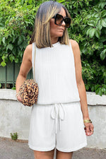 Load image into Gallery viewer, Beige Textured Knit Tank Top and Drawstring Shorts Set - Fashion Queen -  9

