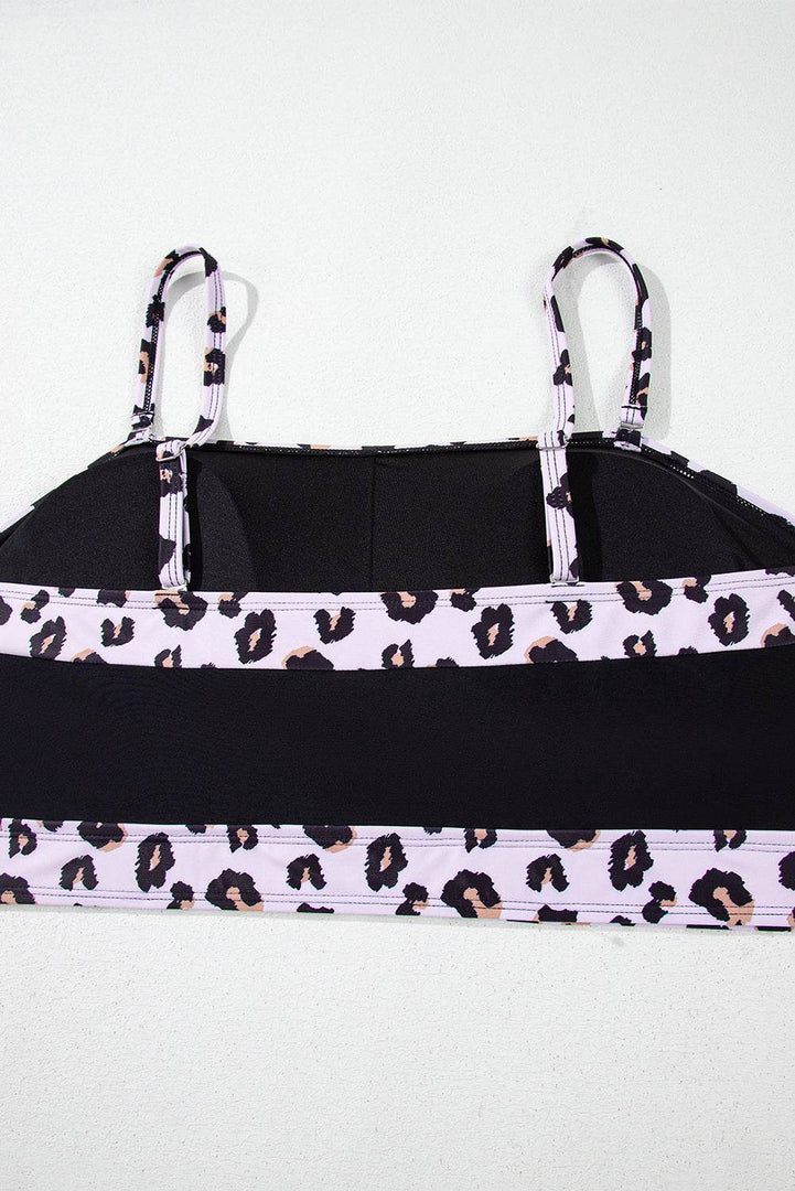 Black 2pcs Leopard Patchwork Plus Size High Waisted Swimsuit - Fashion Queen -  21