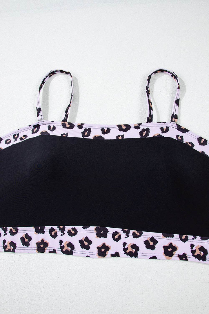 Black 2pcs Leopard Patchwork Plus Size High Waisted Swimsuit - Fashion Queen -  26