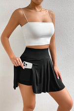 Load image into Gallery viewer, Black A-line Draped High Waist Phone Pocket Lined Skort - Fashion Queen -  6
