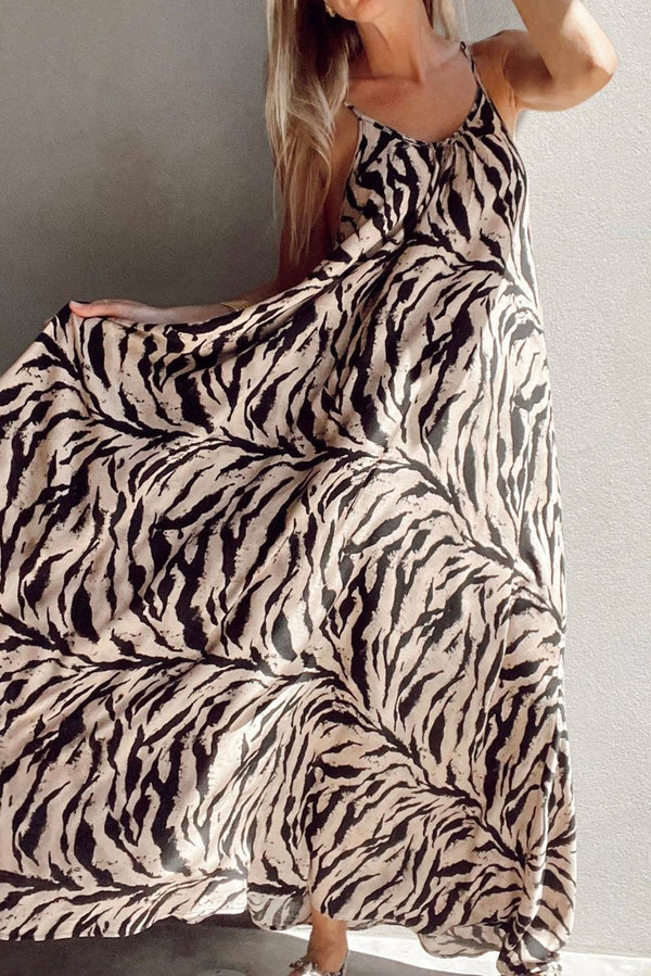 Black Abstract Print Open Back Boho Loose Maxi Sundress - Fashion Queen -  1