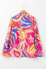 Load image into Gallery viewer, Black Abstract Print Ruffled Sleeve Buttoned V Neck Blouse - Fashion Queen -  23
