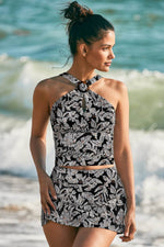 Load image into Gallery viewer, Black Abstract Printed Buckle Crossed Straps Skirted Tankini 2pcs Swimsuit - Fashion Queen -  11
