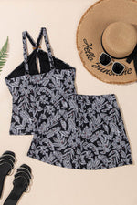 Load image into Gallery viewer, Black Abstract Printed Buckle Crossed Straps Skirted Tankini 2pcs Swimsuit - Fashion Queen -  13
