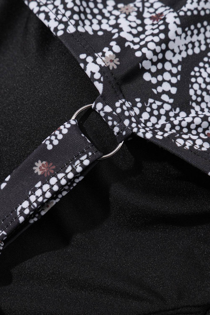 Black Abstract Printed Buckle Crossed Straps Skirted Tankini 2pcs Swimsuit - Fashion Queen -  19