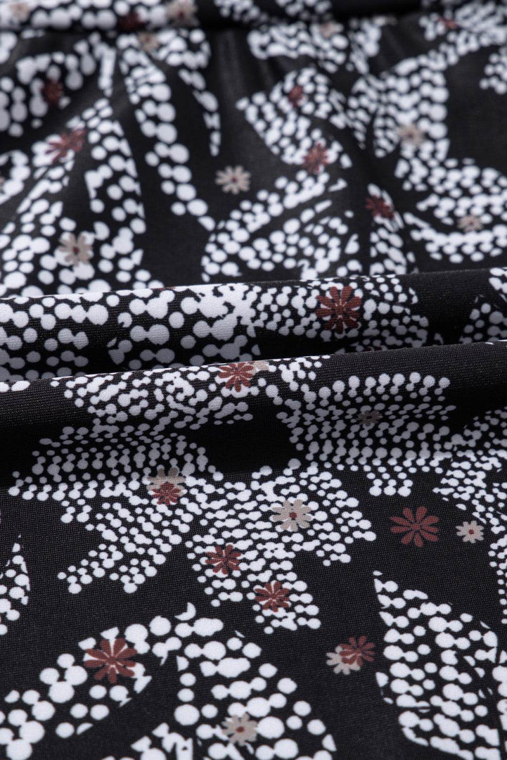Black Abstract Printed Buckle Crossed Straps Skirted Tankini 2pcs Swimsuit - Fashion Queen -  25
