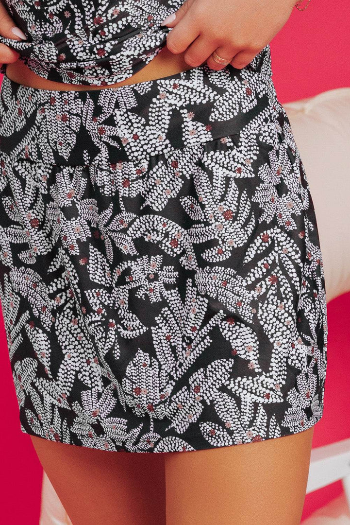 Black Abstract Printed Buckle Crossed Straps Skirted Tankini 2pcs Swimsuit - Fashion Queen -  27