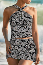 Load image into Gallery viewer, Black Abstract Printed Buckle Crossed Straps Skirted Tankini 2pcs Swimsuit - Fashion Queen -  8
