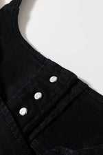 Load image into Gallery viewer, Black Acid Wash Buttoned Cropped Slim Denim Tank Top - Fashion Queen -  10
