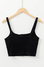 Load image into Gallery viewer, Black Acid Wash Buttoned Cropped Slim Denim Tank Top - Fashion Queen -  6
