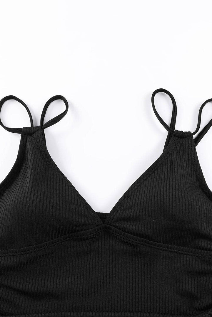 Black Adjustable Straps Ribbed Knit One Piece Swimsuit - Fashion Queen -  10