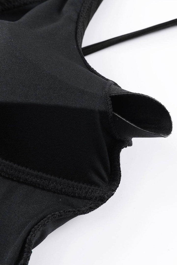 Black Adjustable Straps Ribbed Knit One Piece Swimsuit - Fashion Queen -  12