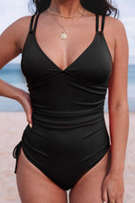 Load image into Gallery viewer, Black Adjustable Straps Ribbed Knit One Piece Swimsuit - Fashion Queen -  4
