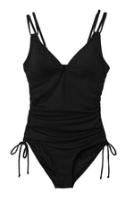 Load image into Gallery viewer, Black Adjustable Straps Ribbed Knit One Piece Swimsuit - Fashion Queen -  7

