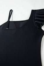 Load image into Gallery viewer, Black Asymmetric Ruffle Shoulder Pleated One Piece Swimsuit - Fashion Queen -  18
