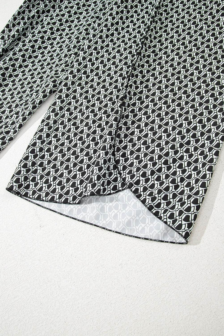 Black Bohemian Print Slit Wide Leg Smocked High Waist Pants - Fashion Queen -  17
