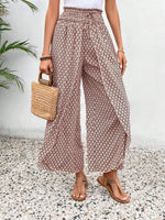 Load image into Gallery viewer, Black Bohemian Print Slit Wide Leg Smocked High Waist Pants - Fashion Queen -  7
