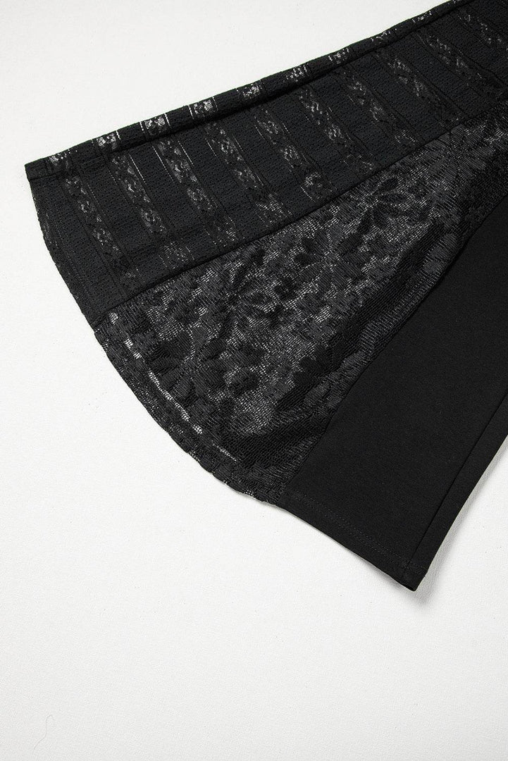 Black Boho Lace Patchwork Wide Leg High Waist Pants - Fashion Queen -  11