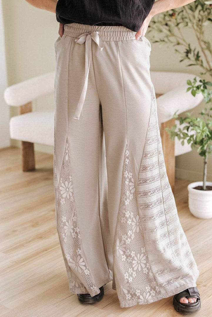 Black Boho Lace Patchwork Wide Leg High Waist Pants - Fashion Queen -  15