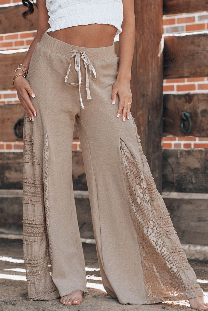 Black Boho Lace Patchwork Wide Leg High Waist Pants - Fashion Queen -  19