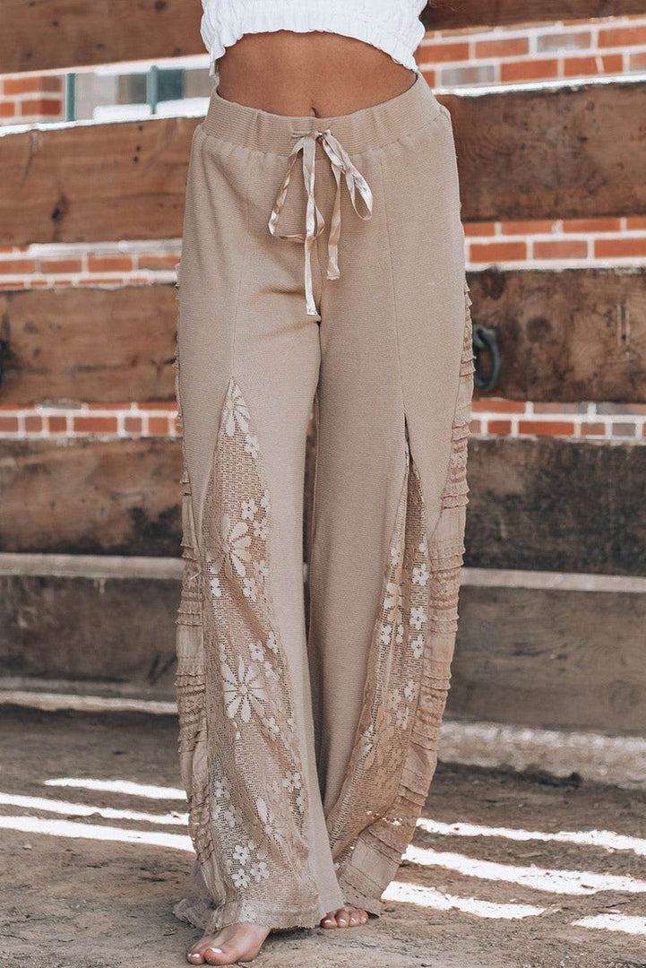 Black Boho Lace Patchwork Wide Leg High Waist Pants - Fashion Queen -  26