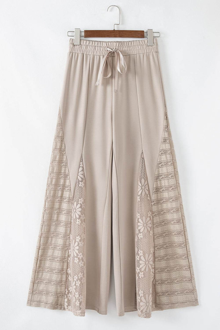 Black Boho Lace Patchwork Wide Leg High Waist Pants - Fashion Queen -  27