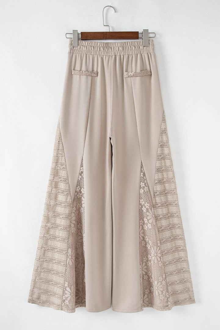 Black Boho Lace Patchwork Wide Leg High Waist Pants - Fashion Queen -  28