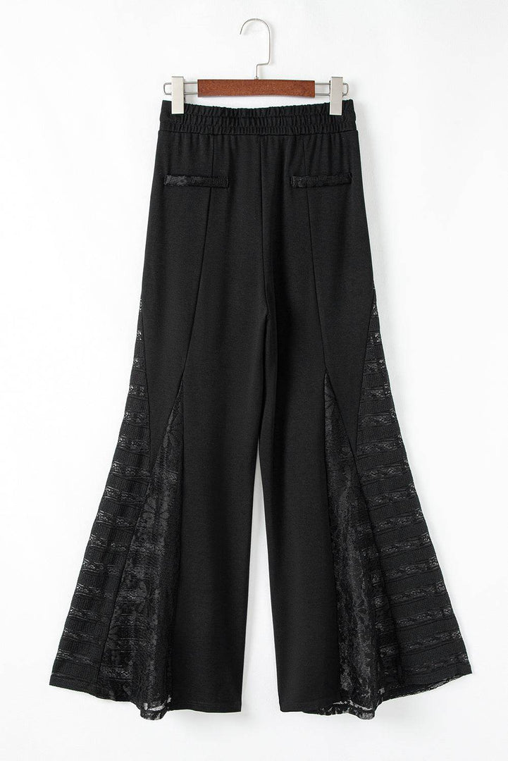 Black Boho Lace Patchwork Wide Leg High Waist Pants - Fashion Queen -  7