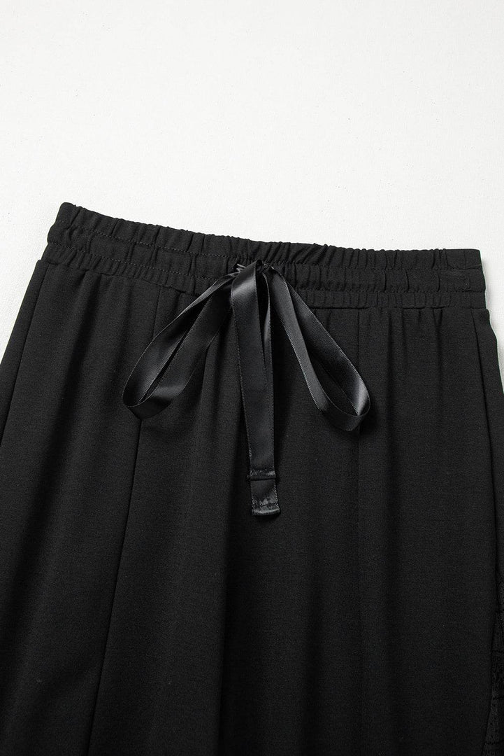 Black Boho Lace Patchwork Wide Leg High Waist Pants - Fashion Queen -  8
